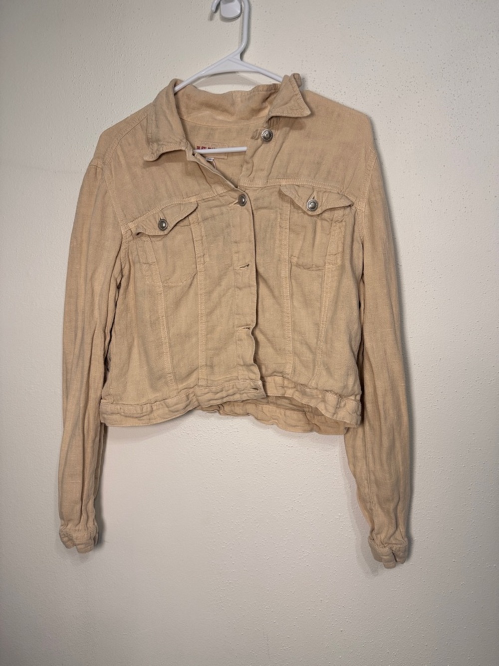 Women's Beige Cropped Jean Jacket - Lightweight Casual Style